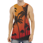 Tropical Palm Tree Sunset Print Men's Muscle Tank Top