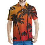 Tropical Palm Tree Sunset Print Men's Polo Shirt