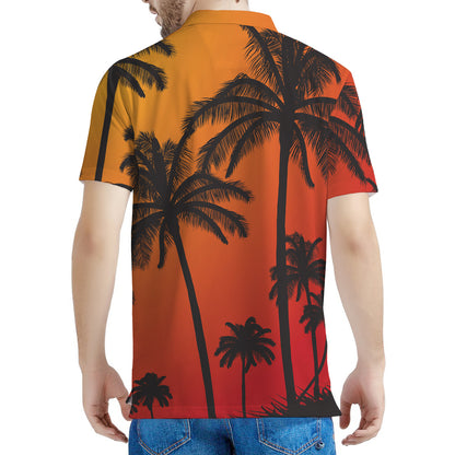 Tropical Palm Tree Sunset Print Men's Polo Shirt
