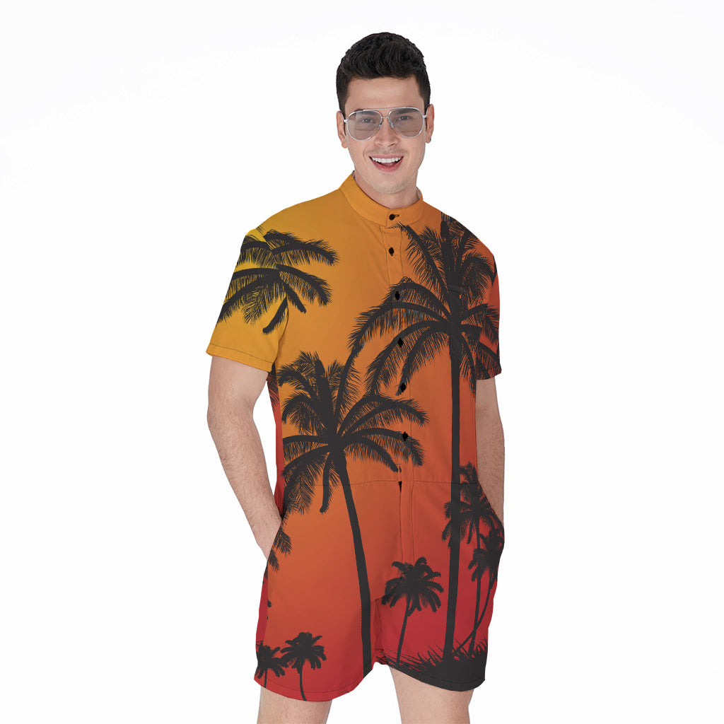 Tropical Palm Tree Sunset Print Men's Rompers