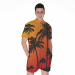Tropical Palm Tree Sunset Print Men's Rompers