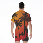 Tropical Palm Tree Sunset Print Men's Rompers