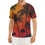 Tropical Palm Tree Sunset Print Men's Short Sleeve Rash Guard