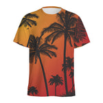 Tropical Palm Tree Sunset Print Men's Sports T-Shirt