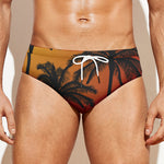 Tropical Palm Tree Sunset Print Men's Swim Briefs