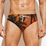 Tropical Palm Tree Sunset Print Men's Swim Briefs