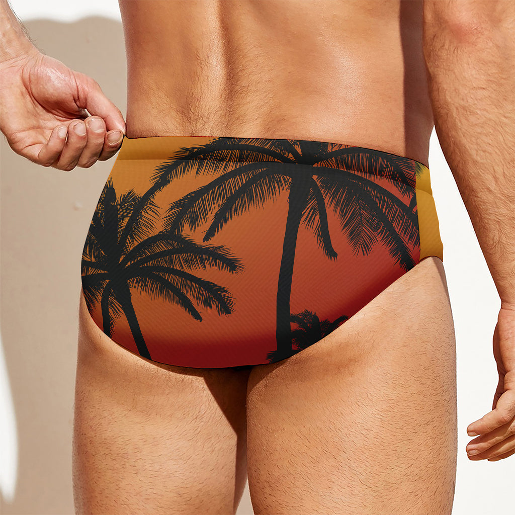 Tropical Palm Tree Sunset Print Men's Swim Briefs
