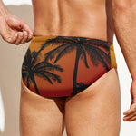 Tropical Palm Tree Sunset Print Men's Swim Briefs