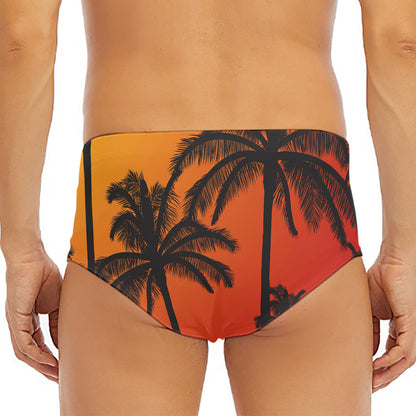Tropical Palm Tree Sunset Print Men's Triangle Swim Briefs