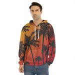 Tropical Palm Tree Sunset Print Men's Velvet Pullover Hoodie