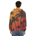 Tropical Palm Tree Sunset Print Men's Velvet Pullover Hoodie