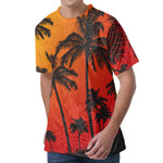 Tropical Palm Tree Sunset Print Men's Velvet T-Shirt