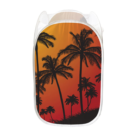 Tropical Palm Tree Sunset Print Mesh Laundry Hamper