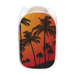 Tropical Palm Tree Sunset Print Mesh Laundry Hamper