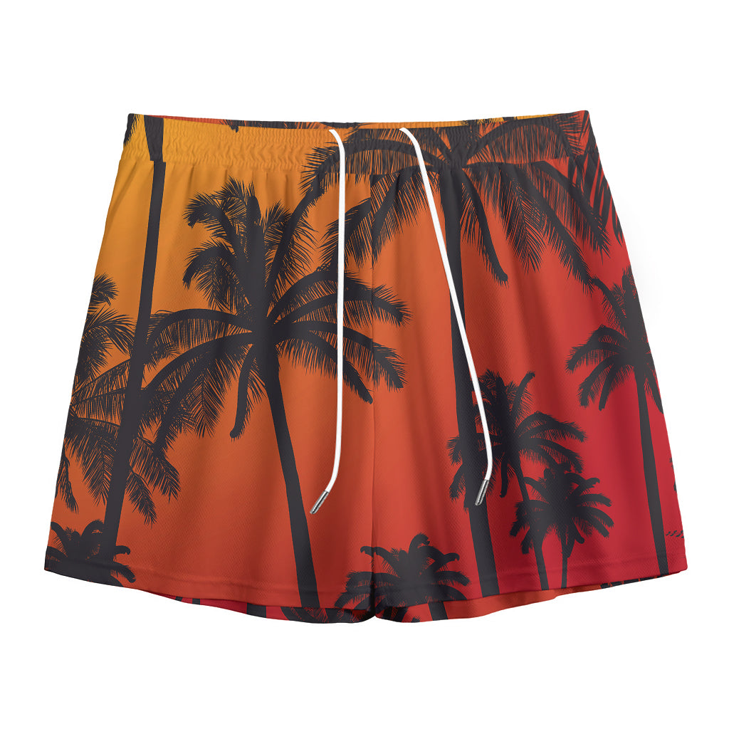 Tropical Palm Tree Sunset Print Mesh Shorts