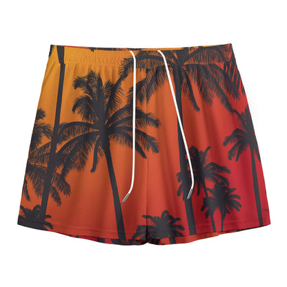 Tropical Palm Tree Sunset Print Mesh Shorts