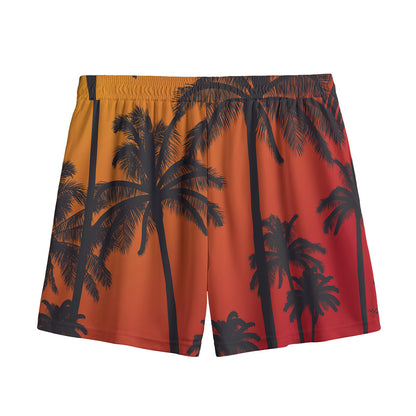 Tropical Palm Tree Sunset Print Mesh Shorts