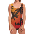 Tropical Palm Tree Sunset Print One Piece Swimsuit