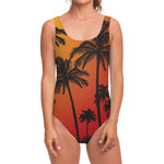 Tropical Palm Tree Sunset Print One Piece Swimsuit