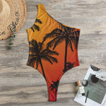 Tropical Palm Tree Sunset Print One Shoulder Bodysuit