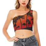 Tropical Palm Tree Sunset Print One Shoulder Crop Top