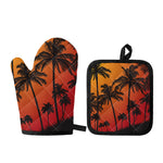 Tropical Palm Tree Sunset Print Oven Mitt And Pot Holder Set