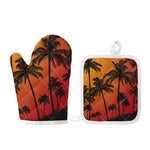 Tropical Palm Tree Sunset Print Oven Mitt And Pot Holder Set