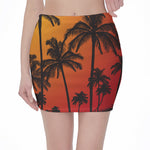 Tropical Palm Tree Sunset Print Pencil Mini Skirt