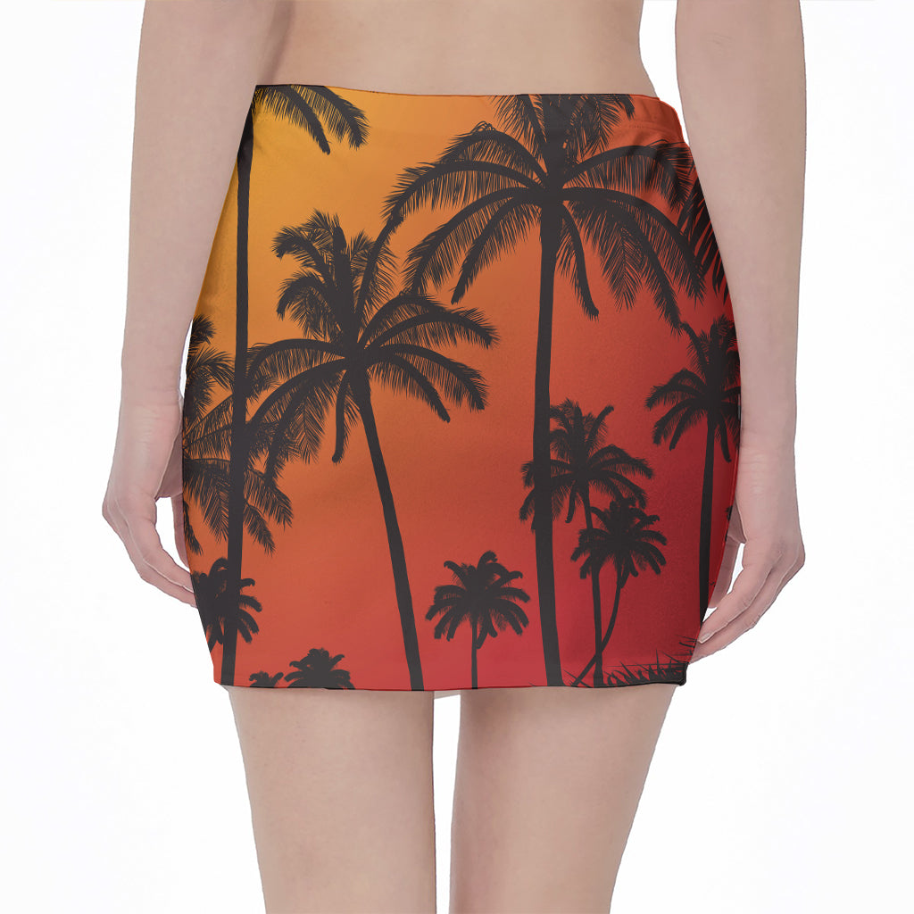 Tropical Palm Tree Sunset Print Pencil Mini Skirt