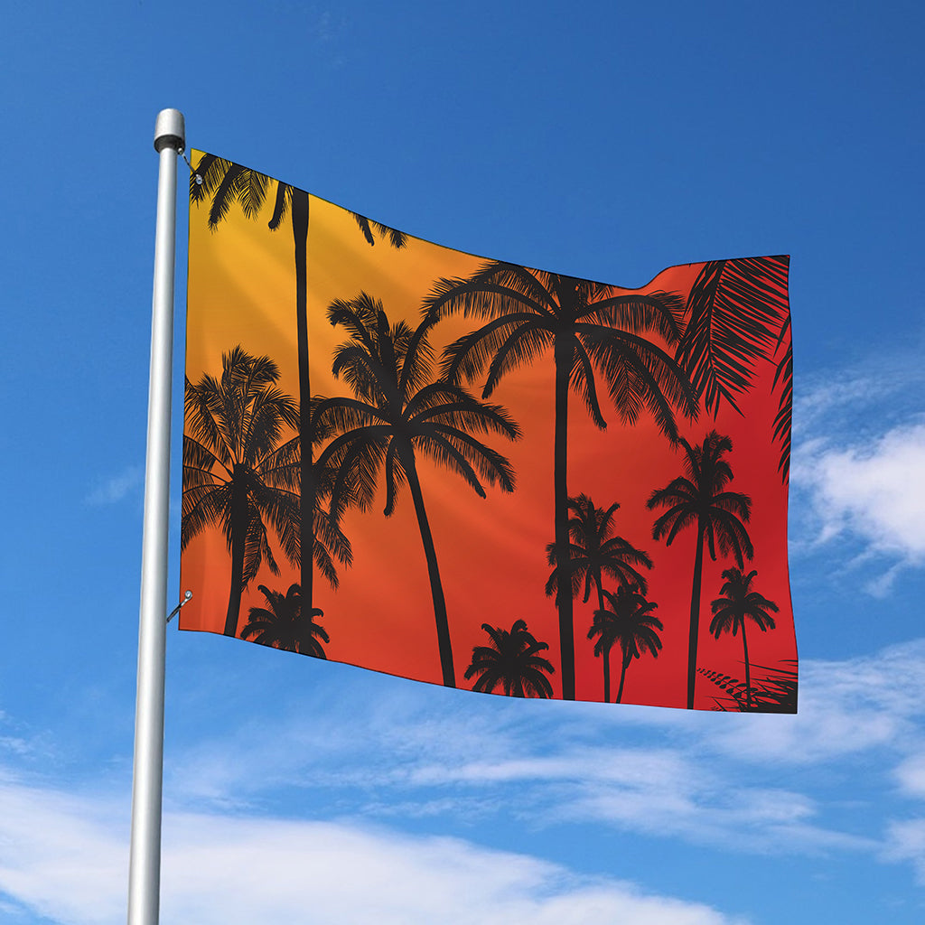 Tropical Palm Tree Sunset Print Polyester Flag