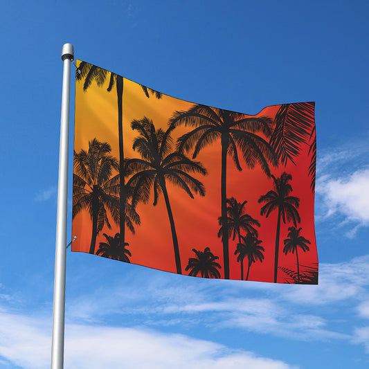 Tropical Palm Tree Sunset Print Polyester Flag
