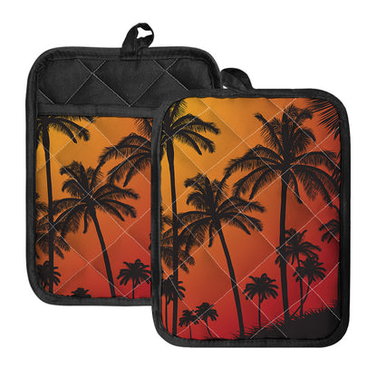 Tropical Palm Tree Sunset Print Pot Holders With Pocket