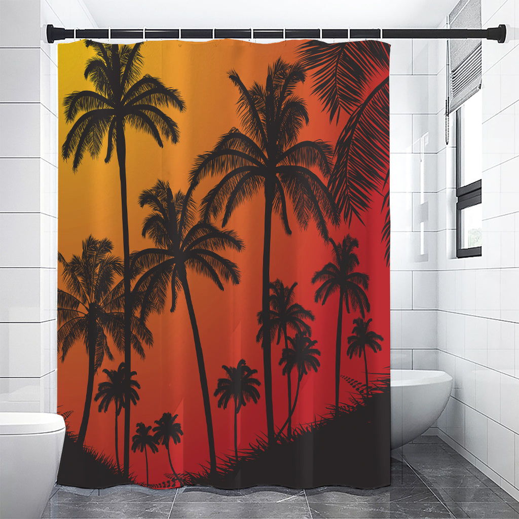 Tropical Palm Tree Sunset Print Premium Shower Curtain