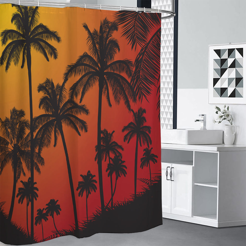 Tropical Palm Tree Sunset Print Premium Shower Curtain