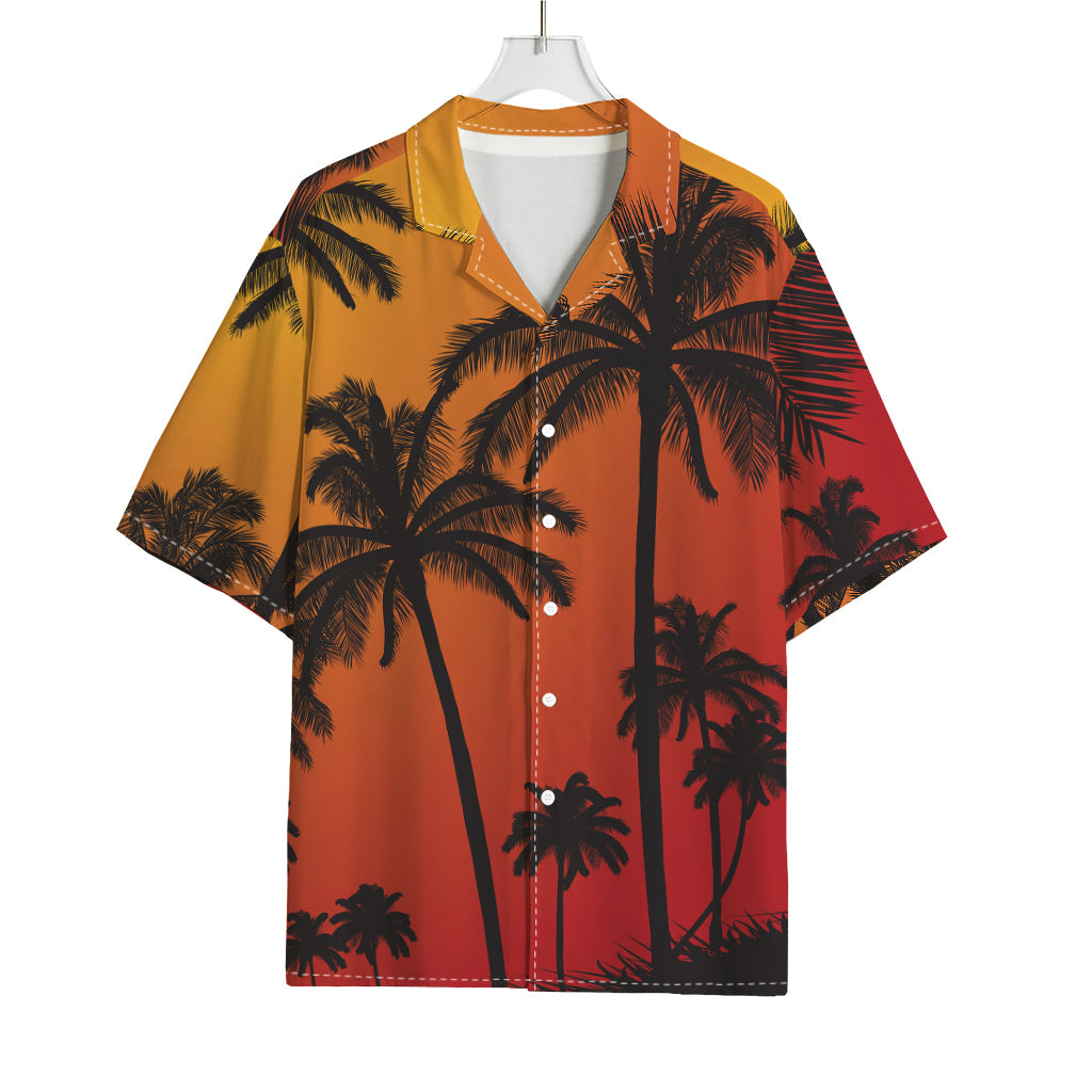 Tropical Palm Tree Sunset Print Rayon Hawaiian Shirt