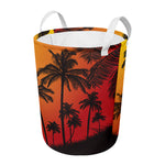 Tropical Palm Tree Sunset Print Round Laundry Basket