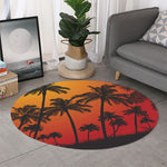 Tropical Palm Tree Sunset Print Round Rug