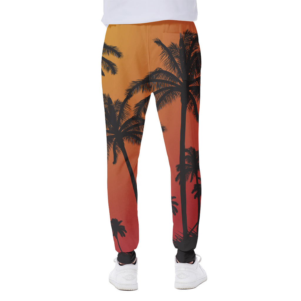 Tropical Palm Tree Sunset Print Scuba Joggers