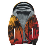 Tropical Palm Tree Sunset Print Sherpa Lined Zip Up Hoodie