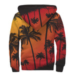 Tropical Palm Tree Sunset Print Sherpa Lined Zip Up Hoodie