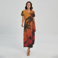 Tropical Palm Tree Sunset Print Short Sleeve Maxi Dress
