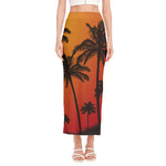 Tropical Palm Tree Sunset Print Side Slit Maxi Skirt