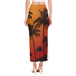 Tropical Palm Tree Sunset Print Side Slit Maxi Skirt