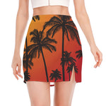 Tropical Palm Tree Sunset Print Side Slit Mini Skirt