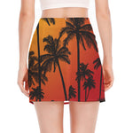 Tropical Palm Tree Sunset Print Side Slit Mini Skirt