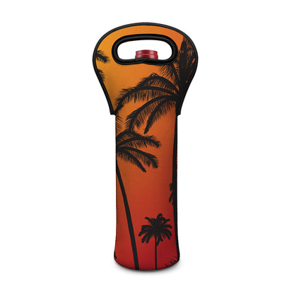 Tropical Palm Tree Sunset Print Single Neoprene Wine Tote