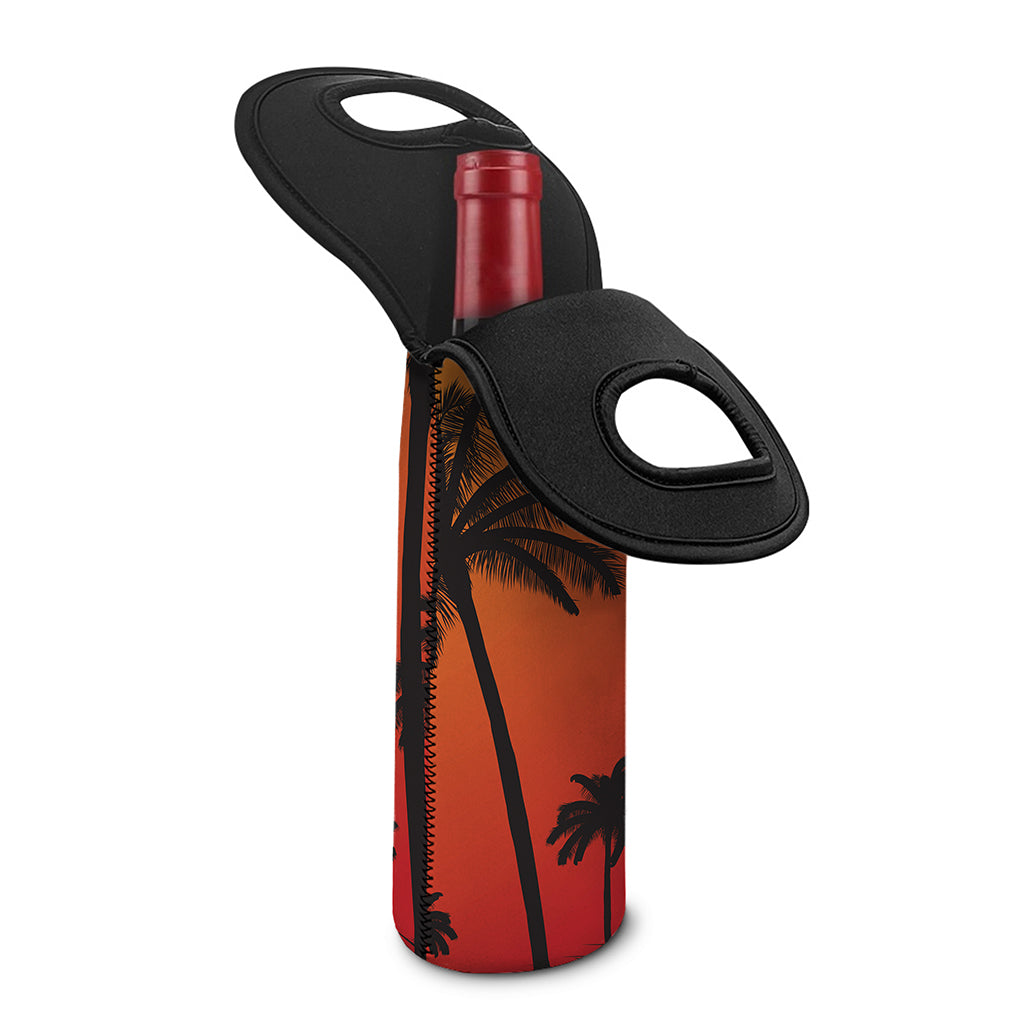 Tropical Palm Tree Sunset Print Single Neoprene Wine Tote