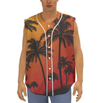 Tropical Palm Tree Sunset Print Sleeveless Baseball Jersey