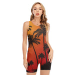 Tropical Palm Tree Sunset Print Sleeveless One Piece Swimsuit