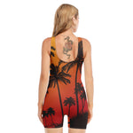 Tropical Palm Tree Sunset Print Sleeveless One Piece Swimsuit